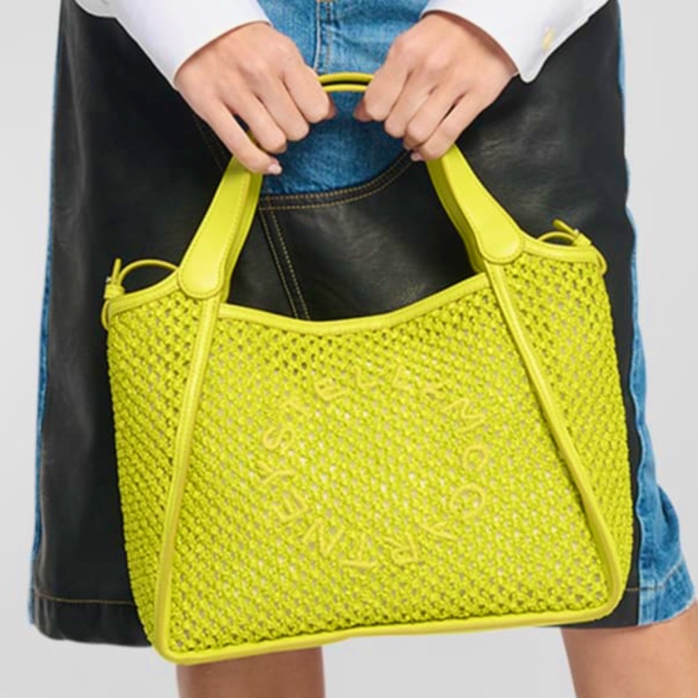 Stella McCartney Logo Mesh Raffia Crossbody Bag Lime Green excellent condition!